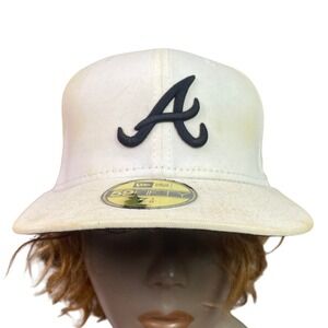 Atlanta Braves Hat Mens 7 1/8 Fitted‎ New Era 59 Fifty MLB Baseball White Cap